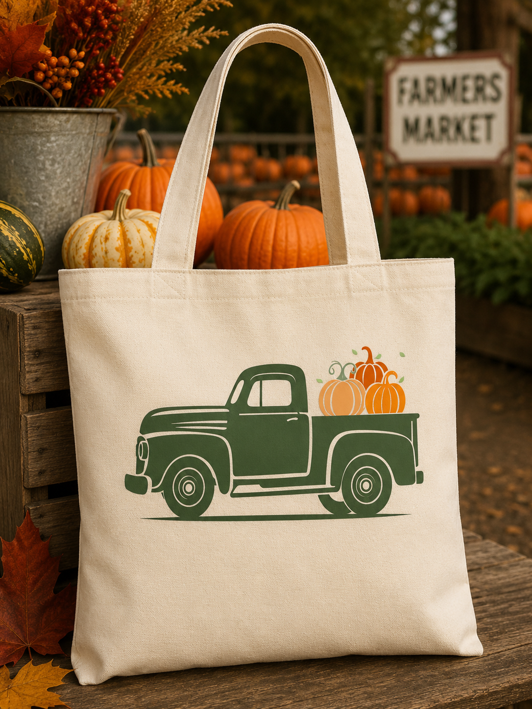 Fall Green Truck Tote